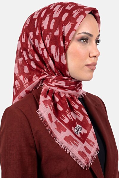 hadiora Women's Red Powder Brush Patterned Flared Twill Scarf