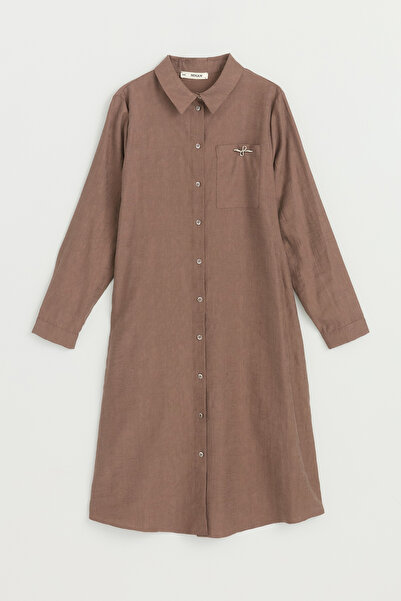 Nihan Plus Size Lyocell Tunic with Pockets - Brown