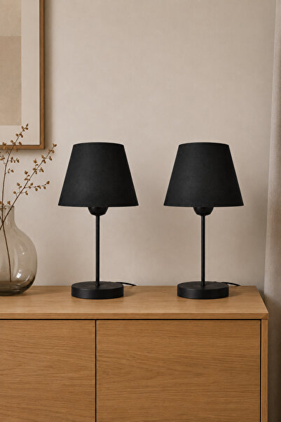 Eslight Modern İskandinav Tarz 2'li Set Siyah Ayak Masa Lambası Siyah Renk Ab...