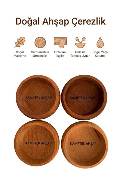 kamptek kamp teknolojisi Kamptek Wooden Snack Bowl Set - Natural Wood Oak Pre...