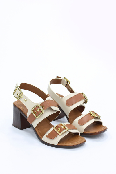 kajal ayakkabı Bln 600 Double Strap Gold Buckle Detailed Heeled Shoes