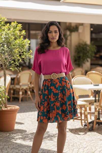 yb yağmur butik Mixed Patterned Viscon Short Skirt
