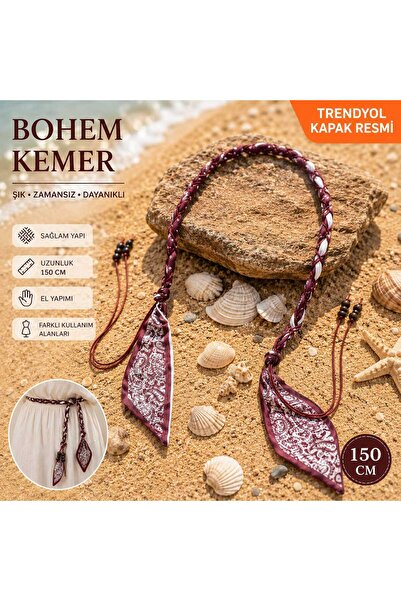 beyna aksesuar Natural Handmade Belt with Candle-Weaving Strap and Colorful B...