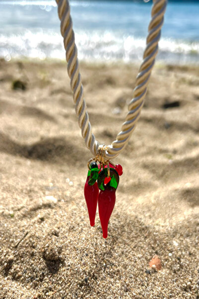 SEHERDEN Red Lucky Pepper Summer/Beach Women's Necklace - Adjustable (25cm + ...