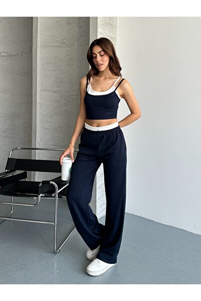 queencity طقم نسائي من قماش المودال بحمالات مزدوجة وقطعتين (علوي وسفلي)