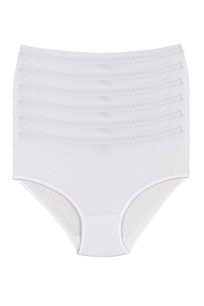 YILDIZ Ribana Kazayağı Bato Women's High Waist Panties White 100% Cotton 6-Pack