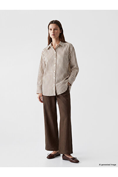 LC Waikiki Vizyon New Season Women's 100% Linen Trousers with Elastic Waist