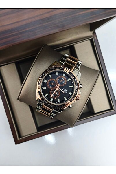 ABAGROUP Polo Louis Dual Color Silver Rose Gold Metal Wristwatch – Black Dial