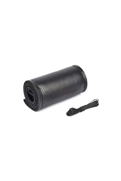 OEM Husa volan auto, piele, cu ac si ata, perforata, lata 11.5 cm, marime 2XL...