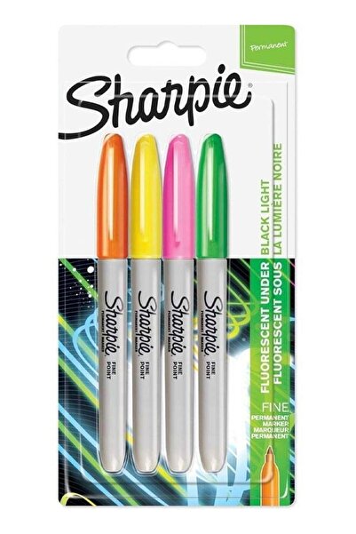 Sharpie 1 Pack 4 Fine Point Permanent Markers Neon Colors Fluorescent Under B...