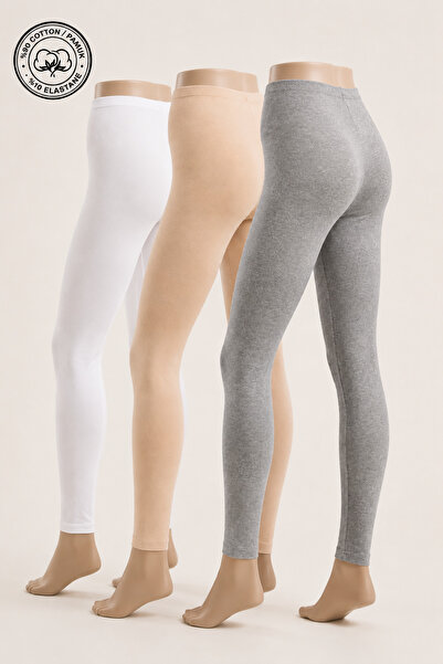Altınay 3-Pack Long Straight Women's Tights - 90% Cotton - 611