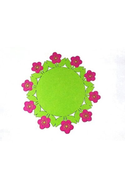 Goliat șervețel rotund din pâslă, verde, 33cm, cu flori roz