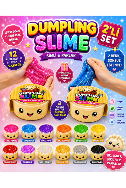ümit toys Dumpling Slime Simli 2'li - Çin Mantısı Şeklinde Renkli Slime Oyunc...