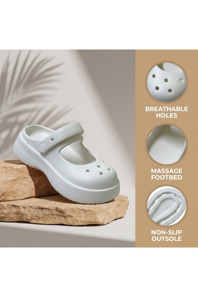 Dhiaa Walk Soft One-Piece Mold EVA Mary Jane Platform Clogs For Ladies Rotata...