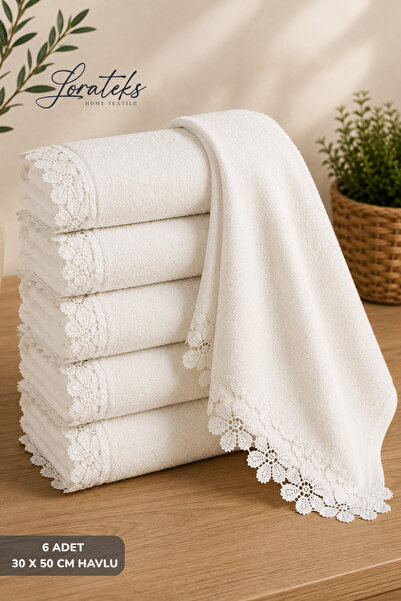 Lorateks Eliz |   6 Pieces 30X50Cm Laced Kitchen Towel Set |   Dowry Lace Det...