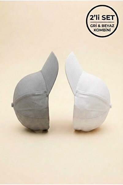 PORİENTO Gray - White Premium Quality Set of 2 Unisex Micro Fabric Hats - Adj...