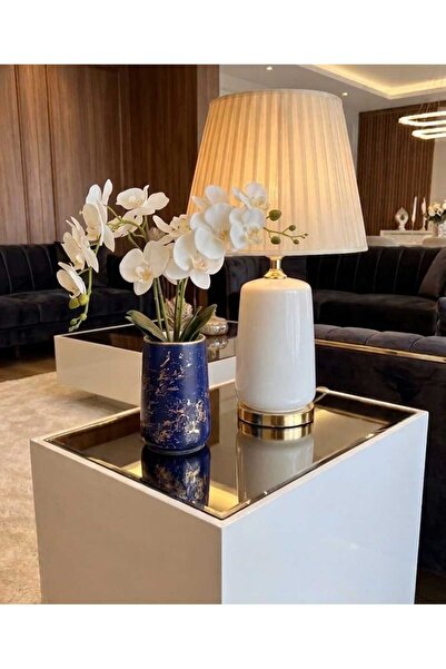 ariana sytle Ceramic Nordic Marble Effect Vase Navy Blue 16X10