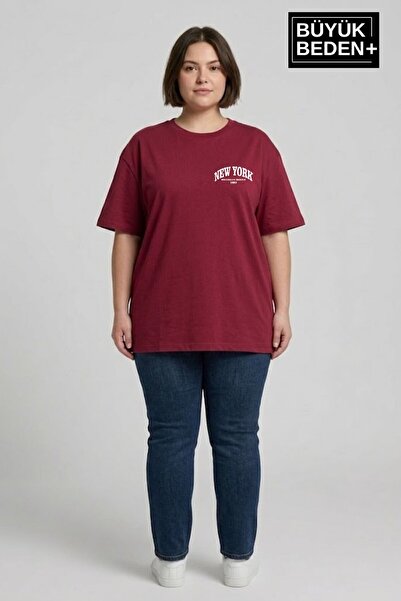 Superlife Süperlife Women's Large Size New York Printed 3Xl-6Xl Crew Neck T-S...