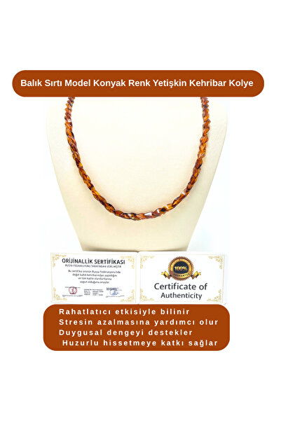 YILDIZ DOĞAL TAŞ Certified Fish Back Model Cognac Color Adult Amber Necklace ...