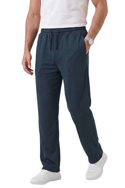 DeepSEA Pantaloni sport pentru bărbați, albastru marin, stil larg, cu șnur el...