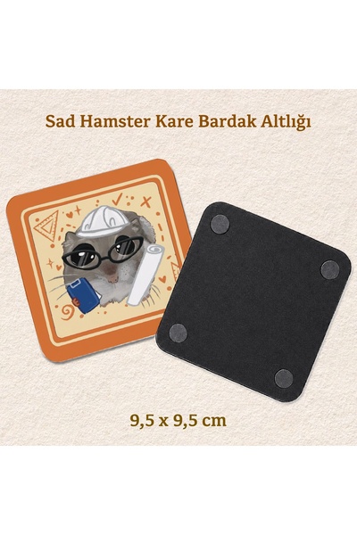 westartic Sad Hamster - Mimar İnşaat Proje Kostümlü Bardak Altlığı