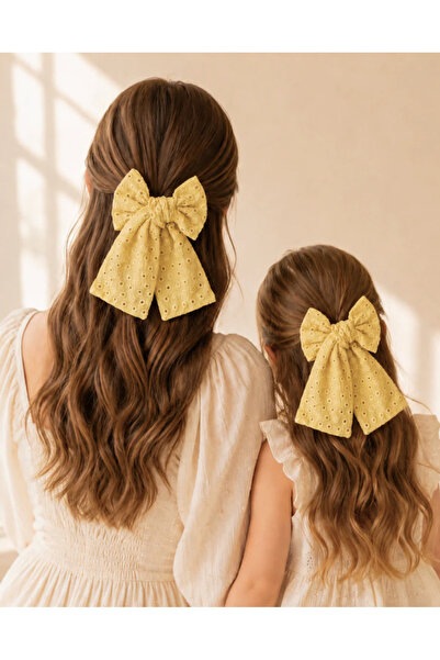 chipiques Scalloped Embroidered Yellow Tail Bow with Automatic Clip Buckle fo...