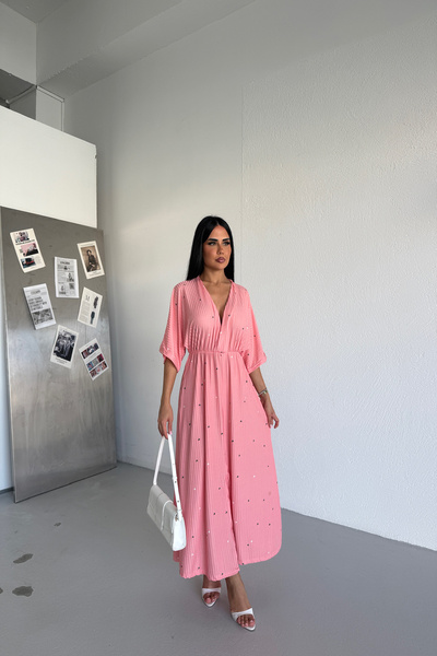 KAMACI BUTİK Kruvaze Collar Belden Elastic Dress