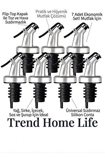 Trend Home Life 7 Pieces of Oil Dispenser Spouts, Silver Color, Non-Drip Spou...