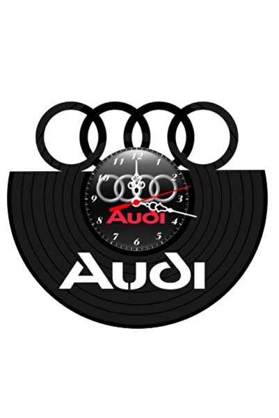 Audi Ceas de perete decorativ din disc de vinil, Model cu logo și text, Negru...