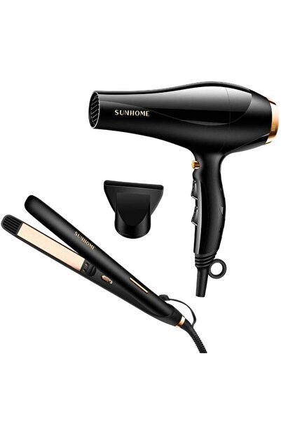Sunhome 3-Piece Professional Hair Dryer With Straightener Set Black