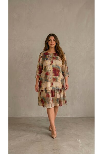 Meddesa Rochie Elegantă Midi cu Imprimeu Abstract plus size