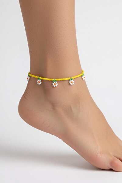 LYKOS Yellow Color Beaded Daisy Motif Anklet