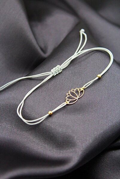 OGO SİLVER 925 Ayar Gümüş Gold Beyaz İpli Lotus Makrome Bileklik