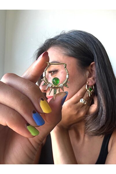 Merishe Jewerly Gold Green Eye Clip-On Antiallergic Non-Tarnish Steel Earrings