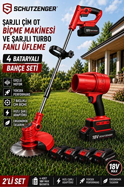 SCHUTZENGER 965Vr ŞARJLI OT ÇİM BİÇME TIRPAN 4 BATARYA ŞARJLI TURBO FANLI ÜFL...