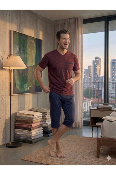 MEBA Men's Father's Day Short Sleeve Bottom Capri Gift Pajama Set