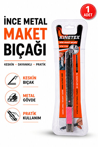 Alıç İnce Metal Maket Bıçağı 1 Adet - Kaydırmalı Kilitli, Kırılabilir Uçlu Ha...