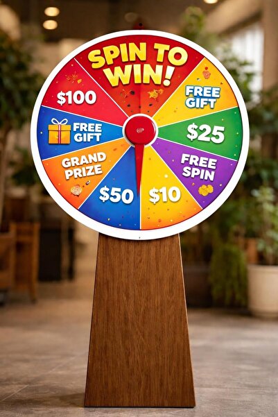 Generic Spin Wheel Without Graphics, 80cm Diameter, 160cm Height with Elegant Wooden Stand for Parties & Events