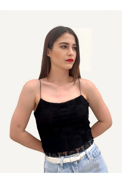 diğer1234 Μαύρο Τοπ Με Δαντέλα — S