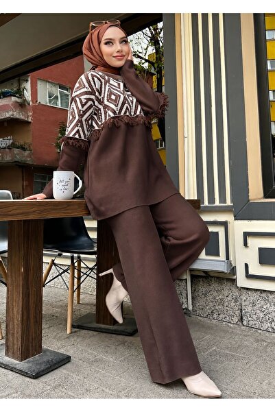 DAĞON'S Tasseled Women's Tunic Knitted Pants Set