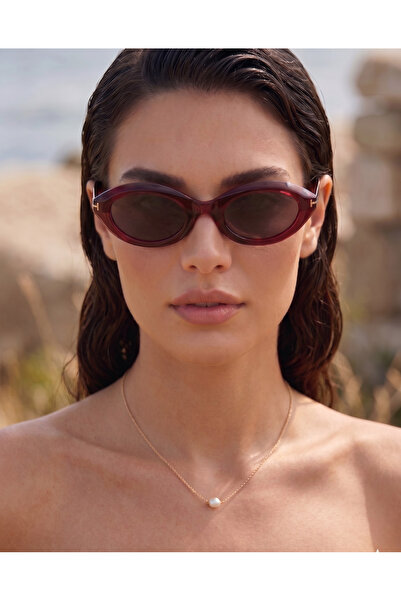 Y-LONDON EXCLUSİVE Women's Sunglasses Burgundy Sophia Frame Slanted Oval Burg...
