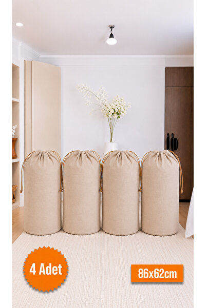 Balkan Room 4 Pieces Beige Drawstring Storage Bag Xlarge 86X62 cm - Moving Ba...