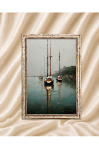 TekTablo Vintage Painting Cream Antique Framed Painting Models