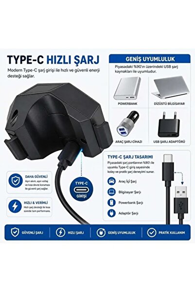 FORTİCO Elektrikli Bisiklet Korna Scooter120 dB USB Şarjlı Bisiklet Kornası Alarm Zili Anti Hırsızlık Elektrikli Korna Scooter