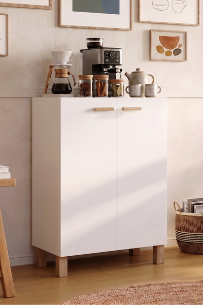 Yurudesign Oslo 2 Kapaklı Ahşap Ayaklı Çok Amaçlı Dolap Kahve Köşesi Mutfak K...