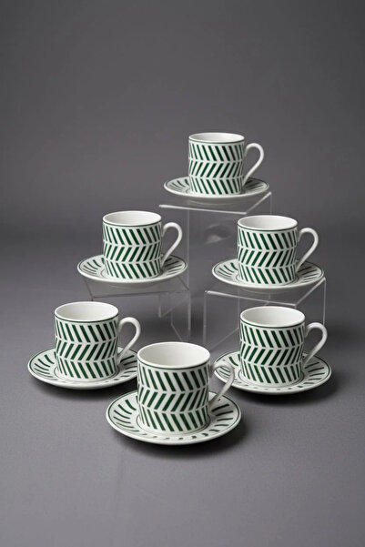 Bereketli Store Emsan Alberon Green White 6-Person Turkish Coffee Cup Set |  ...