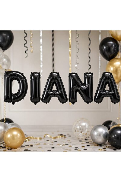 OEM Baloane Litere Nume DIANA, Negru, Folie Metalizată 40 cm, Decor Elegant, ...