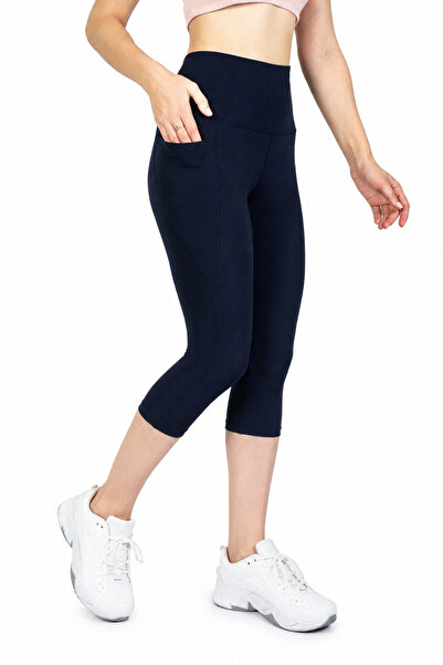 The Step Sports Nova Navy Blue Pocketed Capri High Waist Sports Leggings