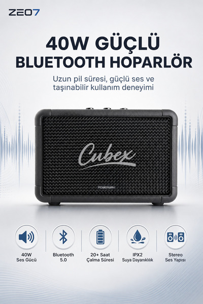 Zeo7 Taşınabilir Bluetooth Hoparlör 40W Güçlü Ses, IPX2 Suya Dayanıklı, Çoklu...