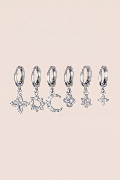 Hetra Silver Color Zircon Stone Sun Moon Flower and Star Dangle Earrings Set ...